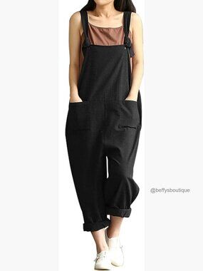 Plus Size Wide Leg Loose Baggy Overalls Jumpsuit Romper Linen Blend